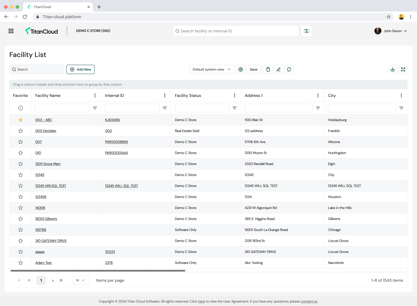 Titan Cloud product interface